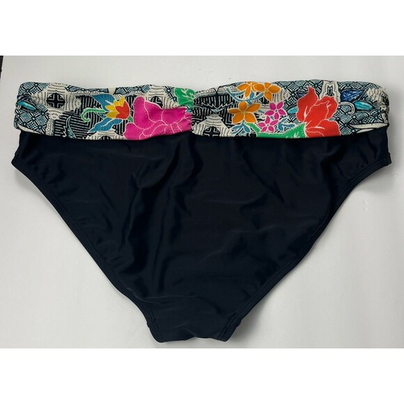 Into The Bleu Amerex High Waist Bikini Bottom Black Floral Ruched Fold‎ Over 14 - Picture 2 of 3